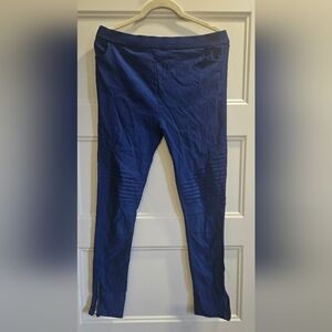 Blue Ribbed knee- Ankle-Zip Skinny Pants with zipper Women Size 3xl